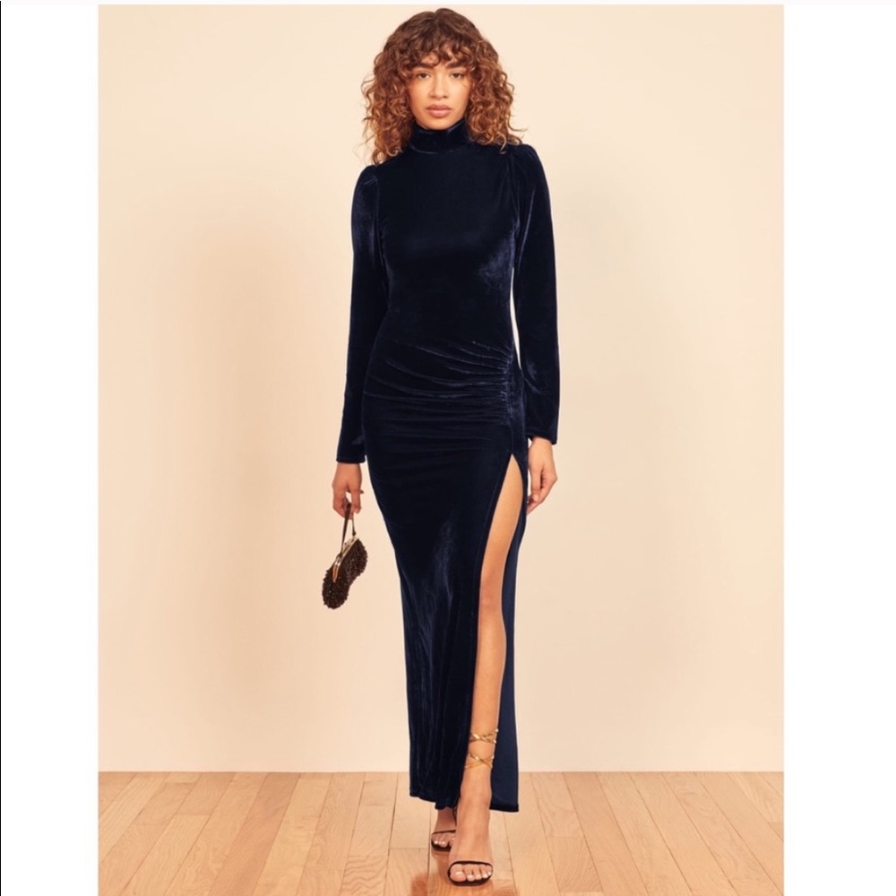 REFORMATION NWOT Blue MOONLIGHT Velvet Maxi Dress